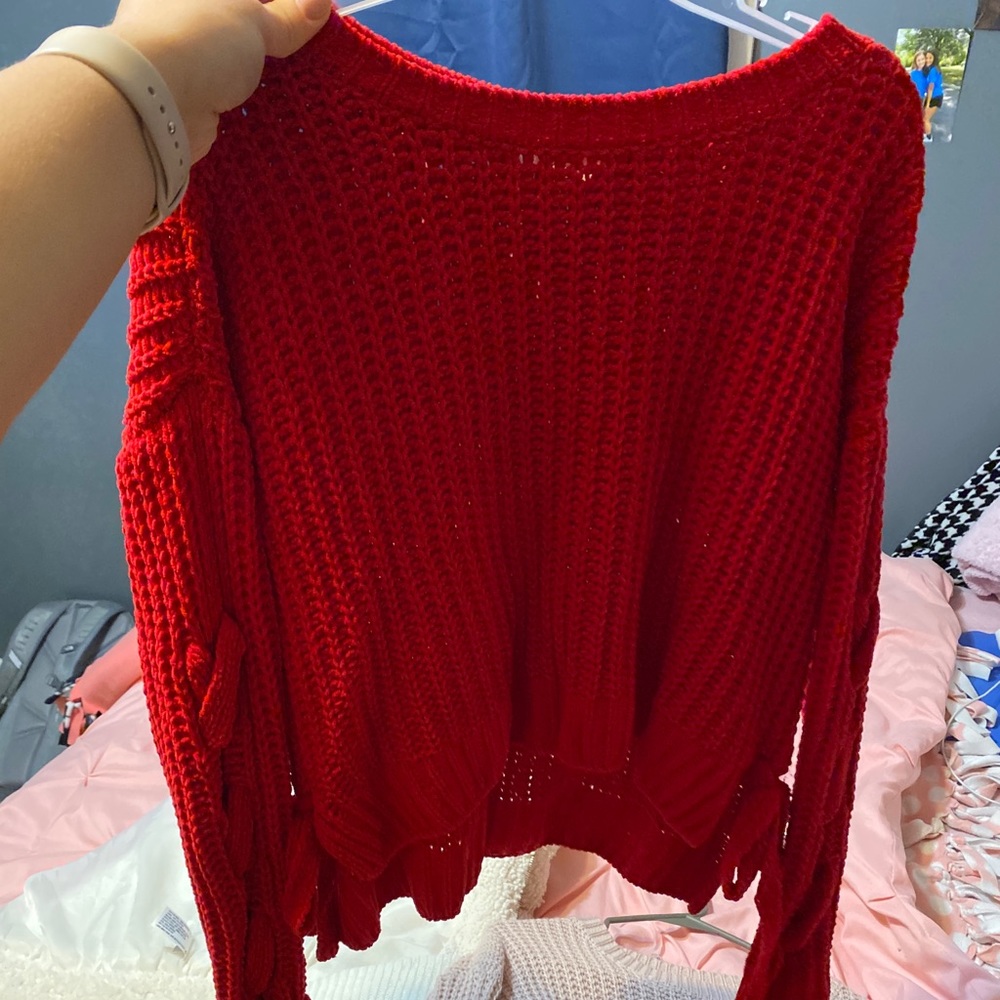crop red sweater